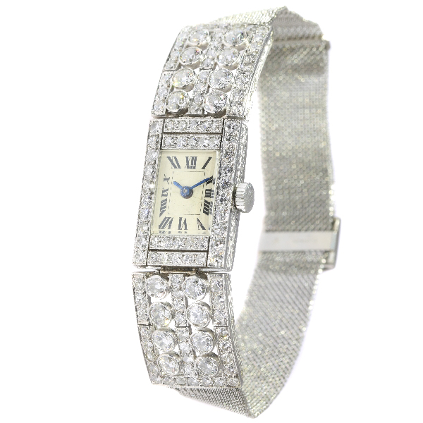 Classy Diamond Loaded Platinum Art Deco Ladies Wrist Watch 5.60 crt diamonds